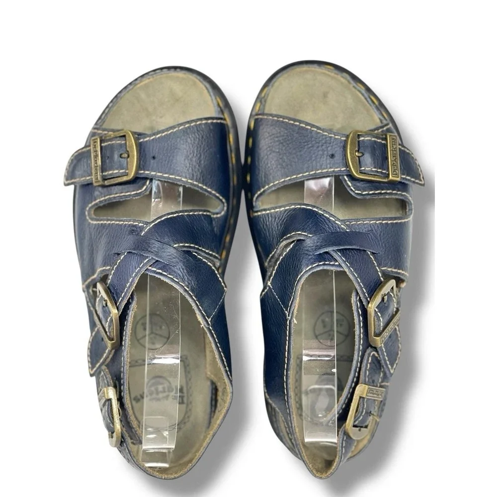 Dr Martens VTG Made England Mens 9 Leather Strappy Sandals Blue Buckle Fisherman
